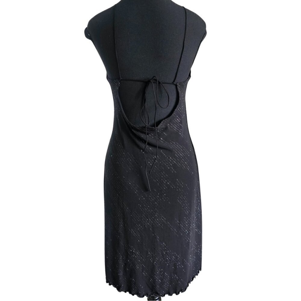 Women's Black Spaghetti Strap Asymmetrical Party Dress - Picture 2 of 16